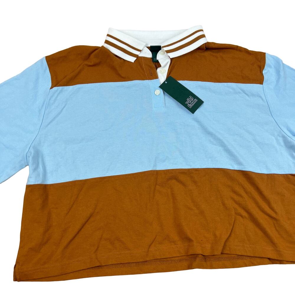 Wild Fable Women's Brown Short Sleeve Cropped Rugby Shirt - Size 1X - NWT